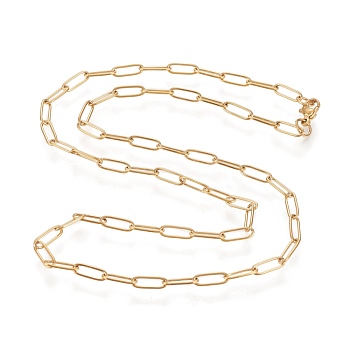 304 Stainless Steel Paperclip Chain Necklace, with Lobster Claw Clasps, Golden, 19.68 inch(50cm)
