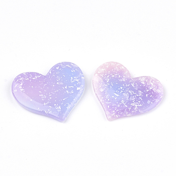 Opaque Resin Cabochons, Heart, Lilac, 30x35x4mm