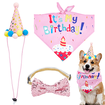 Pet Birthday Paper Props Set Decorations, Adjustable Necktie & Cap & Scarf, with Cotton Findings, Pearl Pink, 33cm
