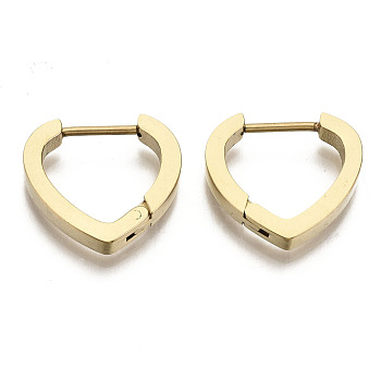 304 Stainless Steel Huggie Hoop Earrings, Heart, Real 18K Gold Plated, 14.5x16x3mm, Pin: 0.8mm