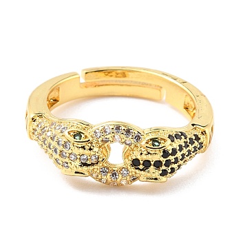 Adjustable Brass Micro Pave Cubic Zirconia Rings, Long-Lasting Plated, Snake with Round Ring, Real 18K Gold Plated, US Size 6(16.5mm)