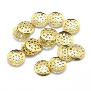 Brass Finger Ring/Brooch Sieve Findings, Perforated Disc Settings, Lead Free & Cadmium Free & Nickel Free, Flat Round, Raw(Unplated), 12x2mm, Hole: 2mm