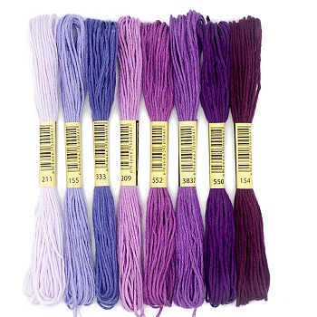 8 Skeins 8 Colors 6-Ply Polyester Embroidery Floss, Cross Stitch Threads, Tassel Embroidery, Gradient Color, Purple, 2mm, about 8.20 Yards(7.5m)/Skein