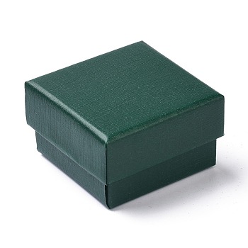 Paper Jewelry Boxes, with Black Sponge, for Earring and Ring, Square, Green, 5.1x5.1x3.15cm