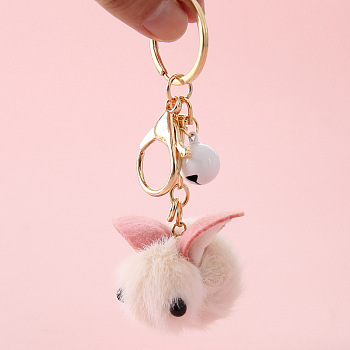 Wool Felt Keychain, with Iron Key Rings & Lobster Claw Clasps & Bell, Rabbit Pattern, 5x6cm