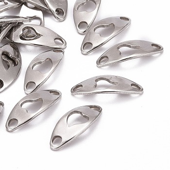 Curved Oval with Heart 201 Stainless Steel Links connectors, Stainless Steel Color, 20x8x1mm, Hole: 2.5mm