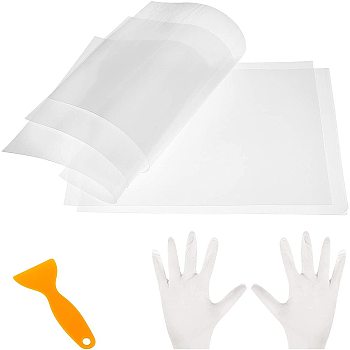FEP Film Sheets, for UV 3D Printer, with Plastic Scraper Tool and Rubber Glove, Mixed Color, 20x14x0.015cm, 5sheets