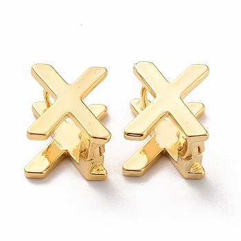 Initial Hoop Earrings for Women, Golden Letter Brass Earrings, Letter.X, 12.5x11x9.5mm, Pin: 0.8mm