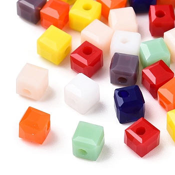 Opaque Color Faceted Glass Beads, Cube, Mixed Color, 4x4x4mm, Hole: 1.2mm