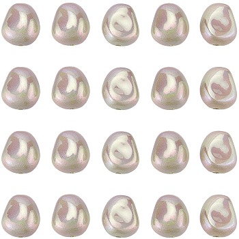 30Pcs Spray Painted ABS Plastic Beads, Imitation Pearl, Oval, Dyed, AB Color Plated, Old Rose, 16x13.5x10mm, Hole: 2mm