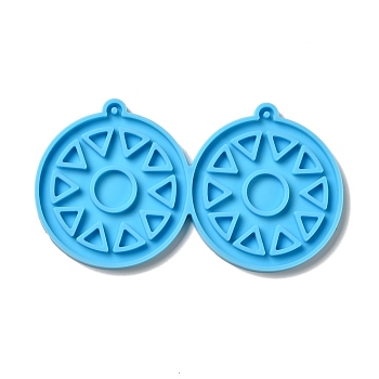 DIY Flat Round with Sun Pendant Silicone Molds, Resin Casting Molds, for UV Resin & Epoxy Resin Jewelry Making, Deep Sky Blue, 57x103.5x4mm, Hole: 2mm, Inner Diameter: 54x49.5mm
