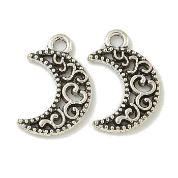 Tibetan Style Alloy Pendants, Cadmium Free & Lead Free, Antique Silver, Moon, 18x11.5x1.5mm, Hole: 2mm