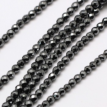 Non-magnetic Synthetic Hematite Bead Strands, Faceted Round, 2mm, Hole: 0.8mm, about 190pcs/strand, 16 inch