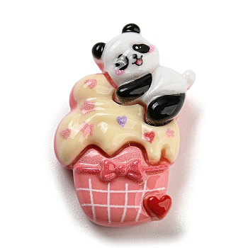 Panda Theme Opaque Resin Decoden Cabochons, Imitation Food, Panda with Ice Cream, Light Coral, 30x19.5x9mm