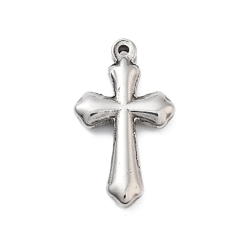 304 Stainless Steel Pendants, Cross Charm, Antique Silver, 28x16x4mm, Hole: 1.5mm