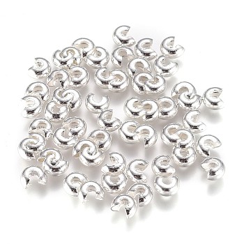 Brass Crimp Beads Covers, Silver, 5x4.5x3mm, Hole: 1.5mm, about 100pcs/bag