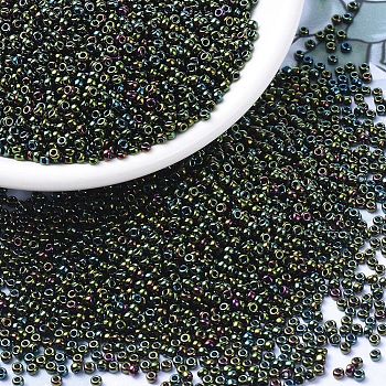 MIYUKI Round Rocailles Beads, Japanese Seed Beads, 11/0, (RR453) Metallic Forest Green Iris, 2x1.3mm, Hole: 0.8mm, about 1111pcs/10g