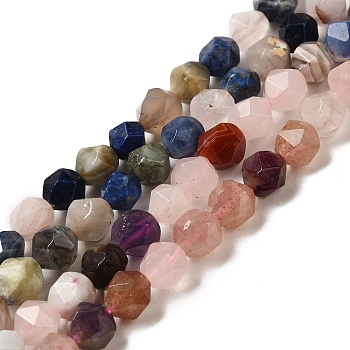 Natural Rose Quartz/Sodalite/Lapis Lazuli/Amethyst/Strawberry Quartz Beads Strands, Star Cut Round Beads, Faceted, Mixed Dyed and Undyed, 8x7.5~8mm, Hole: 1mm, about 50~51pcs/strand, 15.55''~15.55''(39.5~40cm)