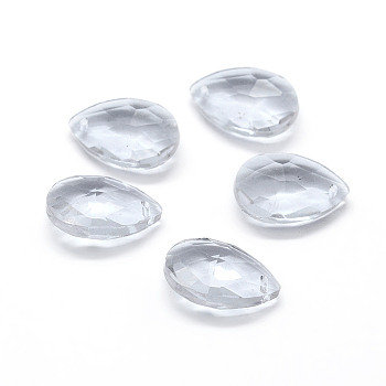 Faceted Glass Pendants, Teardrop, Clear, 15x9.5x5.5mm, Hole: 1mm