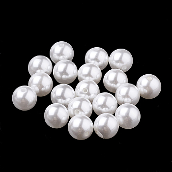 Eco-Friendly Plastic Imitation Pearl Beads, High Luster, Grade A, Half Drilled Beads, Round, White, 8mm, Half Hole: 1.4mm