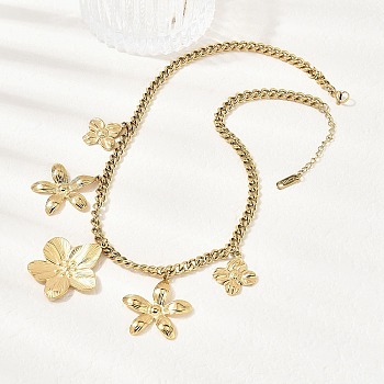 304 Stainless Steel Flower Pendant Bib Necklaces for Women, Golden, 16.14 inch(41cm)