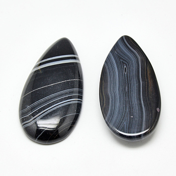 Dyed Natural Strip Agate Cabochons, teardrop, Black, 49x24x8mm