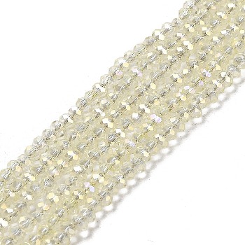 Electroplate Glass Beads Strands, Full Rainbow Plated, Faceted, Rondelle, Light Yellow, 2.5x1.5mm, Hole: 0.5mm, about 197~201pcs/strand, 12.9 inch(33cm)