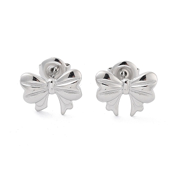 304 Stainless Steel Stud Earrings, Bowknot, Stainless Steel Color, 10x13mm