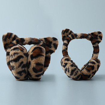 Wool Women's Foldable Headband Earwarmer, Leopard Print Car Ear Outdoor Winter Earmuffs, BurlyWood, 225x180mm