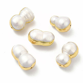 Natural Pearl Beads, with Brass Findings, Peanut Bead, Light Gold, 14~18x10~11x10~11mm, Hole: 0.9~1mm