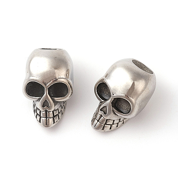 Non-Tarnish 316 Surgical Stainless Steel Beads, Skull, Stainless Steel Color, 20x13.5x13mm, Hole: 6.5mm