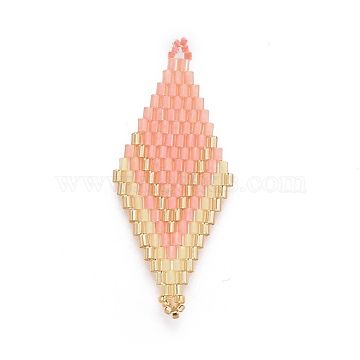 MIYUKI & TOHO Handmade Japanese Seed Beads Links, Loom Pattern, Rhombus, LightSalmon, 44.6~45.2x17.8~18.6x1.6~1.7mm, Hole: 1.4~1.6mm(SEED-E004-O10)