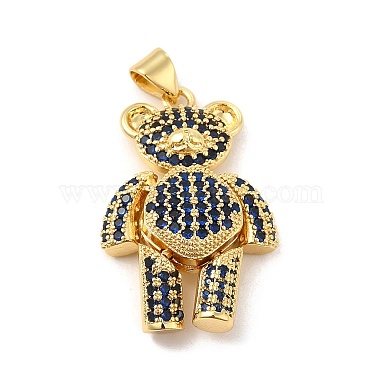 Golden Prussian Blue Bear Brass+Cubic Zirconia Pendants