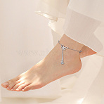 1Pc Alloy Butterfly Link Chain Anklets, Platinum, 8-5/8 inch(219mm)(AJEW-LP0007-81)