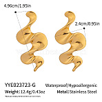 Stainless Steel Wavy Stud Earrings, Real 18K Gold Plated, 49.6x24mm(PF8070-1)