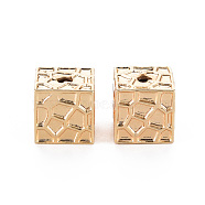 Brass Beads, Nickel Free, Square, Real 18K Gold Plated, 9.5x9.5x9.5mm, Hole: 2mm(KK-S356-483C-NF)