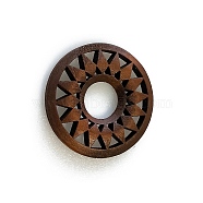 Wood Pendants, for Earring Jewelry Making, Donut with Flower, Coconut Brown, 35mm(EJEW-PW0001-03G)