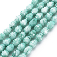 Opaque Baking Painted Glass Beads Strands, Imitation Stones, Faceted, Teardrop, Turquoise, 7.5x6mm, Hole: 1.2mm, about 53~54pcs/strand, 15.75 inch~15.94 inch(40~40.5cm)(EGLA-N006-007A)