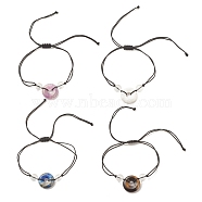 Natural Gemstone Pi Disc Braided Bead Bracelet for Women, Inner Diameter: 1/4~4-1/8 inch(0.5~10.5cm) (BJEW-JB08307)