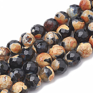 Natural Fire Crackle Agate Beads Strands, Dyed, Faceted, Round, Sandy Brown, 7~8mm, Hole: 1mm, about 46~48pcs/strand, 14.17 inch~15.15 inch(G-S335-01H)