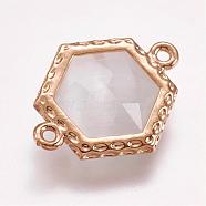 Faceted Cat Eye Links connectors, with Brass Finding, Light Gold, Hexagon, Azure, 18x14.5x5mm, Hole: 1mm(GLAA-G041-C04)