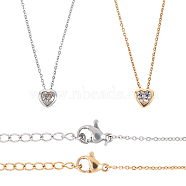 Unicraftale 304 Stainless Steel Pendant Necklaces, with Brass Cubic Zirconia Pendant, Heart, Golden & Stainless Steel Color, 17.6 inch(45cm), Pendant: 7x7x4mm, 2 colors, 1pc/color, 2pcs/box(NJEW-UN0001-02)