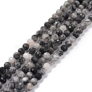 Natural Tourmalinated Quartz/Black Rutilated Quartz Beads Strands, Faceted, Round, 4~4.5mm, Hole: 0.8mm, about 96pcs/strand, 15.91''(40.4cm)(G-D463-01)