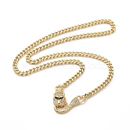 Cubic Zirconia Leopard Pendant Necklace with Brass Curb Chains for Women, Real 18K Gold Plated, 20-1/4 inch(51.3cm)(NJEW-G096-01G-02)