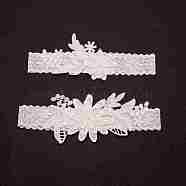Polyester Lace Elastic Bridal Garters, Flower Pattern with Imitation Pearl, Wedding Garment Accessories, White, 2-7/8 inch(7.3cm), Inner Diameter: 4-7/8 inch(12.5cm)(OCOR-WH0075-03)