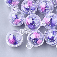 Plastic Ball Pendants, with Dried Flower & Rhinestone & Synthetic Turquoise, Round, Blue Violet, 25.5x20x20mm, Hole: 2mm(KY-T004-04A)