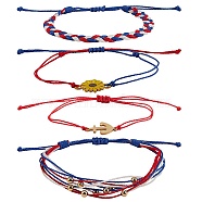 4Pcs 4 Style Flower & Anchor Braided Bead Bracelets Set, Mutli String Bracelets for Women, Mixed Color, 1-7/8~3-3/4 inch(4.9~9.5cm)(BJEW-SW00040)
