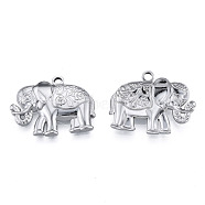 201 Stainless Steel Pendants, Elephant, Stainless Steel Color, 19.5x25.5x3mm, Hole: 1.8mm(STAS-N098-203P)