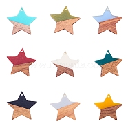 Transparent Resin & Wood Pendants, Star, Mixed Color, 26x28x4mm, Hole: 1.6mm, 18pcs/bag(RESI-CJ0001-40)