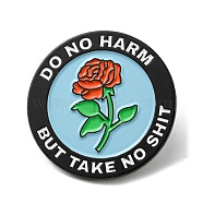 Flat Round with Rose Enamel Pin, Word Do No Harm But Take No Shit Alloy Brooch for Backpack Clothes, Flower, 30.5x1.6mm(JEWB-B006-02A)